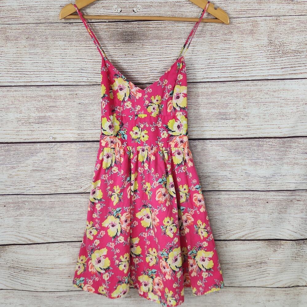 Kimchi Blue Sun Dress Womens S Floral Magenta Pink Lace Up Back Fit Flare Mini